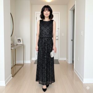 Garnet Hill Black Sleeveless Sequin Formal Evening Prom Wedding‎ Dress Medium